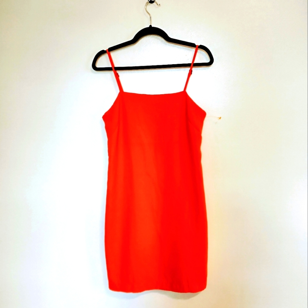 H&M orange mini dress with spaghetti straps and back zipper size 8